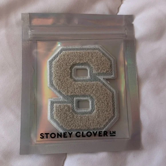 NWT Stoney Clover Lane Denim Varsity Letter S Patch Sticker Storm Grey - Picture 1 of 2